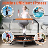 FitinOne Foldable Mini Trampoline Load 204 kg, Portable Exercise Trampoline with Adjustable Foam Handle, Fitness Trampoline for Adults and Children
