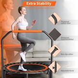 FitinOne Foldable Mini Trampoline Load 204 kg, Portable Exercise Trampoline with Adjustable Foam Handle, Fitness Trampoline for Adults and Children