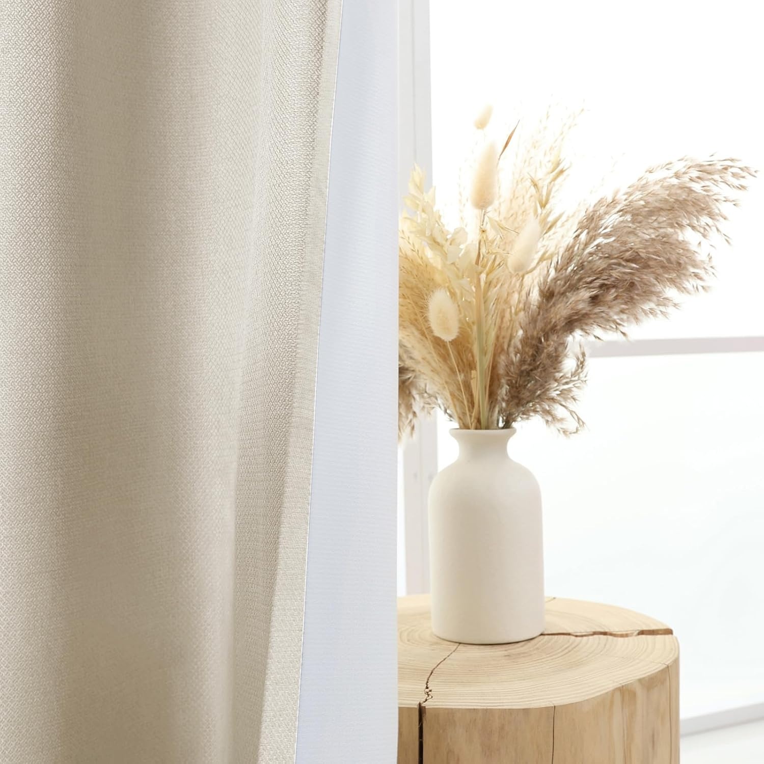 L.Z.E Beige Blackout Curtains for Bedroom, Linen Look 100% Black Out Curtains for Living Room, Eyelet Drapes for Nursery Kids Room, 96 Inch Drop 245 cm Long Thermal Windproof