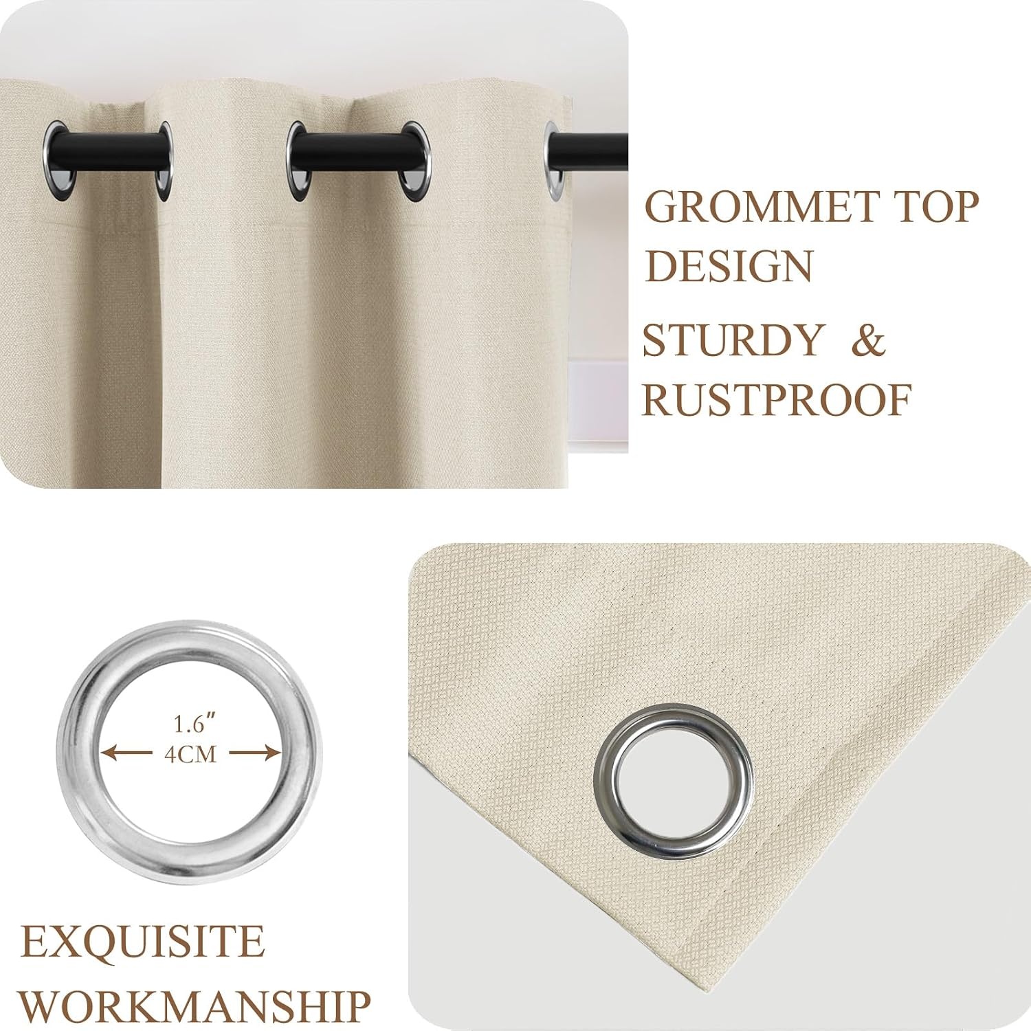 L.Z.E Beige Blackout Curtains for Bedroom, Linen Look 100% Black Out Curtains for Living Room, Eyelet Drapes for Nursery Kids Room, 96 Inch Drop 245 cm Long Thermal Windproof