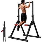 DOBESTS Folding Power Tower Dip Station Pull-Up Bar, Free-Standing, Height Adjustable, Multifunctional Fitness Training Device, Push-ups, Abdominal, Triangular Structure, Stable