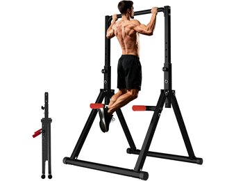 DOBESTS Folding Power Tower Dip Station Pull-Up Bar, Free-Standing, Height Adjustable, Multifunctional Fitness Training Device, Push-ups, Abdominal, Triangular Structure, Stable