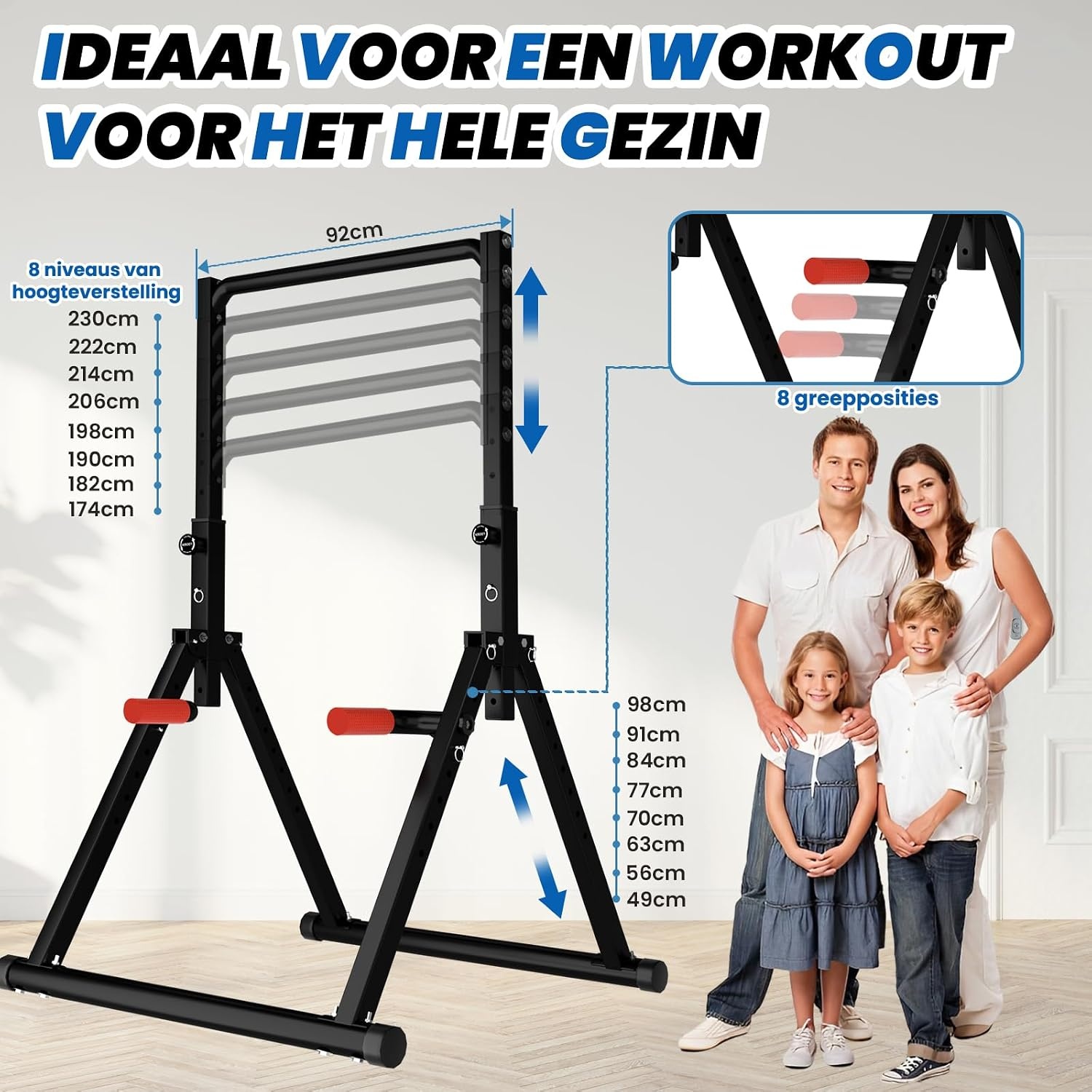 DOBESTS Folding Power Tower Dip Station Pull-Up Bar, Free-Standing, Height Adjustable, Multifunctional Fitness Training Device, Push-ups, Abdominal, Triangular Structure, Stable