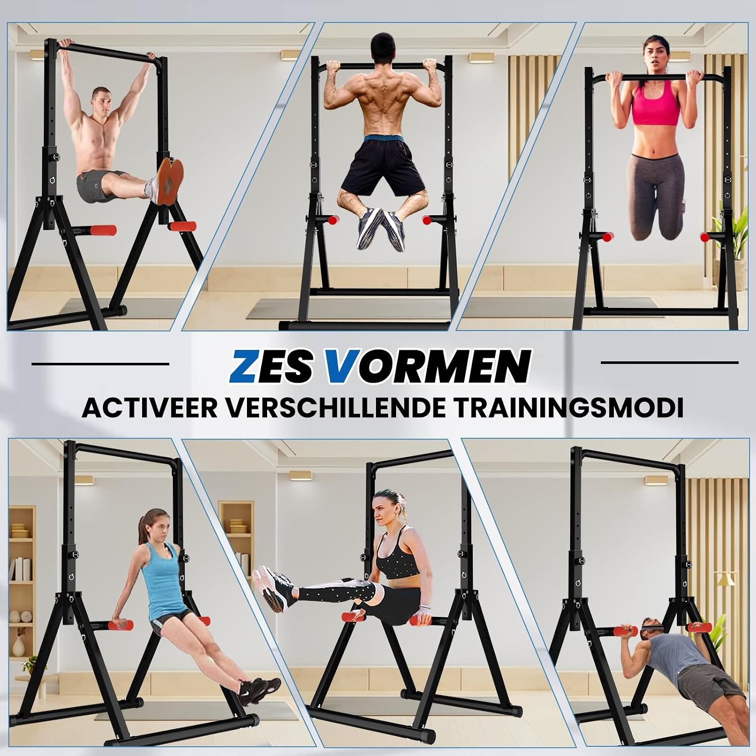 DOBESTS Folding Power Tower Dip Station Pull-Up Bar, Free-Standing, Height Adjustable, Multifunctional Fitness Training Device, Push-ups, Abdominal, Triangular Structure, Stable