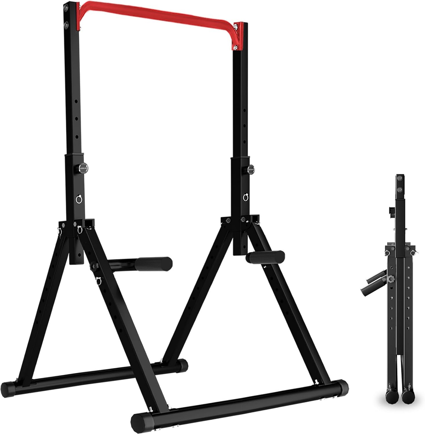 DOBESTS Folding Power Tower Dip Station Pull-Up Bar, Free-Standing, Height Adjustable, Multifunctional Fitness Training Device, Push-ups, Abdominal, Triangular Structure, Stable