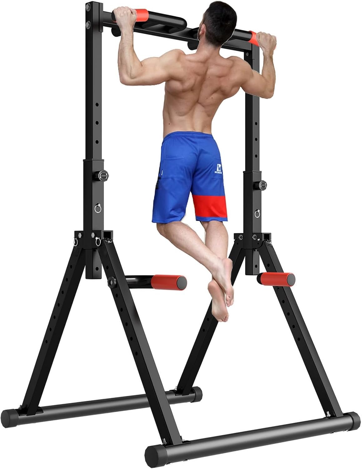 DOBESTS Folding Power Tower Dip Station Pull-Up Bar, Free-Standing, Height Adjustable, Multifunctional Fitness Training Device, Push-ups, Abdominal, Triangular Structure, Stable