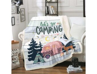 Homewish Fabrieksdeken voor de bank, Los Ga, fleece deken voor kinderen, glitter camper sherpa-deken, 229 x 229 cm, vintage gestreepte deken, jungle grenen boom silhouet beddeken
