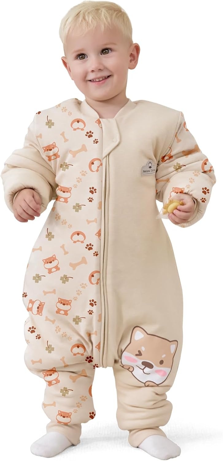 Babyslaapzak met lange mouwen met voeten 3,5 tog, winterslaapzak voor kinderen met pijpen, Pup, babyhoogte 105-115 cm