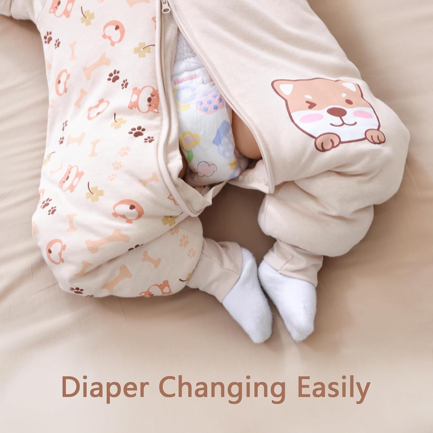 Babyslaapzak met lange mouwen met voeten 3,5 tog, winterslaapzak voor kinderen met pijpen, Pup, babyhoogte 105-115 cm