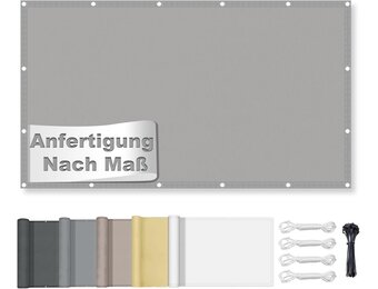 Zonnezeil, waterdicht, rechthoekig, met ingestanste ringen, luifelstof, 95% uv-bescherming, zonwering, luifel, scheurvast, weerbestendig, met touw, voor balkon, terras en tuin, lichtgrijs, 3 x 3 m