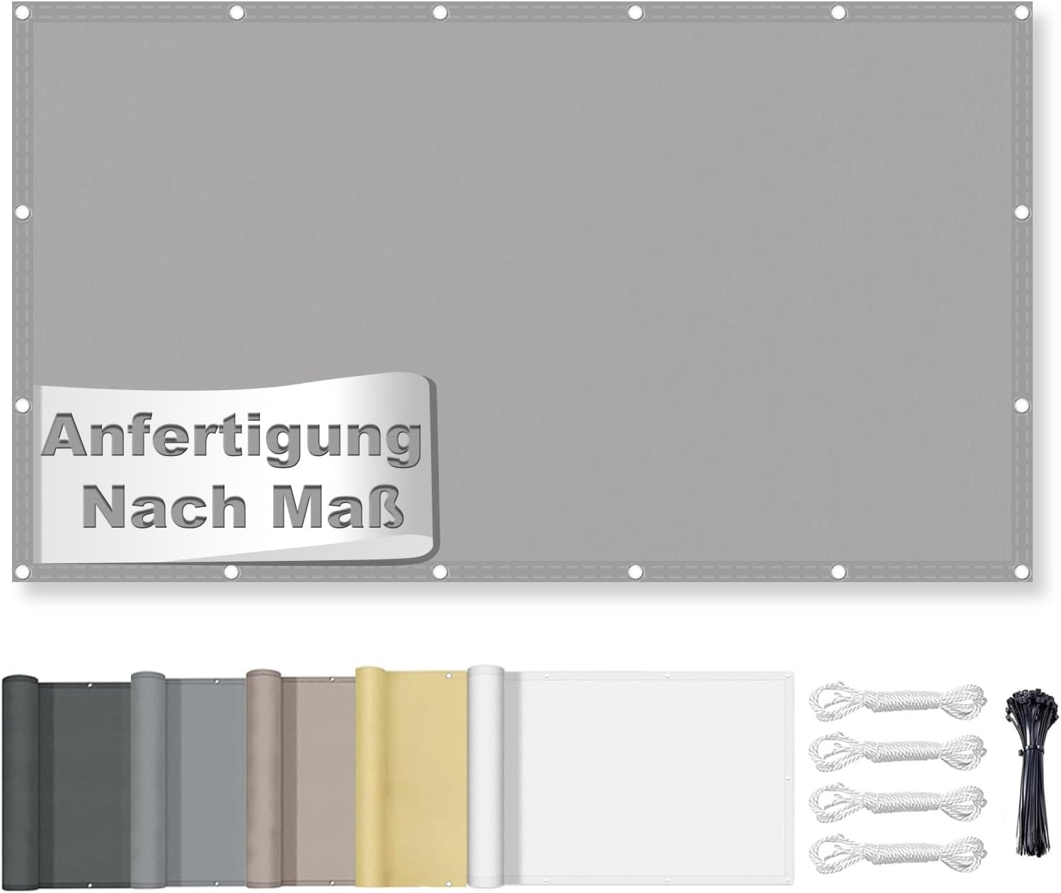 Zonnezeil, waterdicht, rechthoekig, met ingestanste ringen, luifelstof, 95% uv-bescherming, zonwering, luifel, scheurvast, weerbestendig, met touw, voor balkon, terras en tuin, lichtgrijs, 3 x 3 m