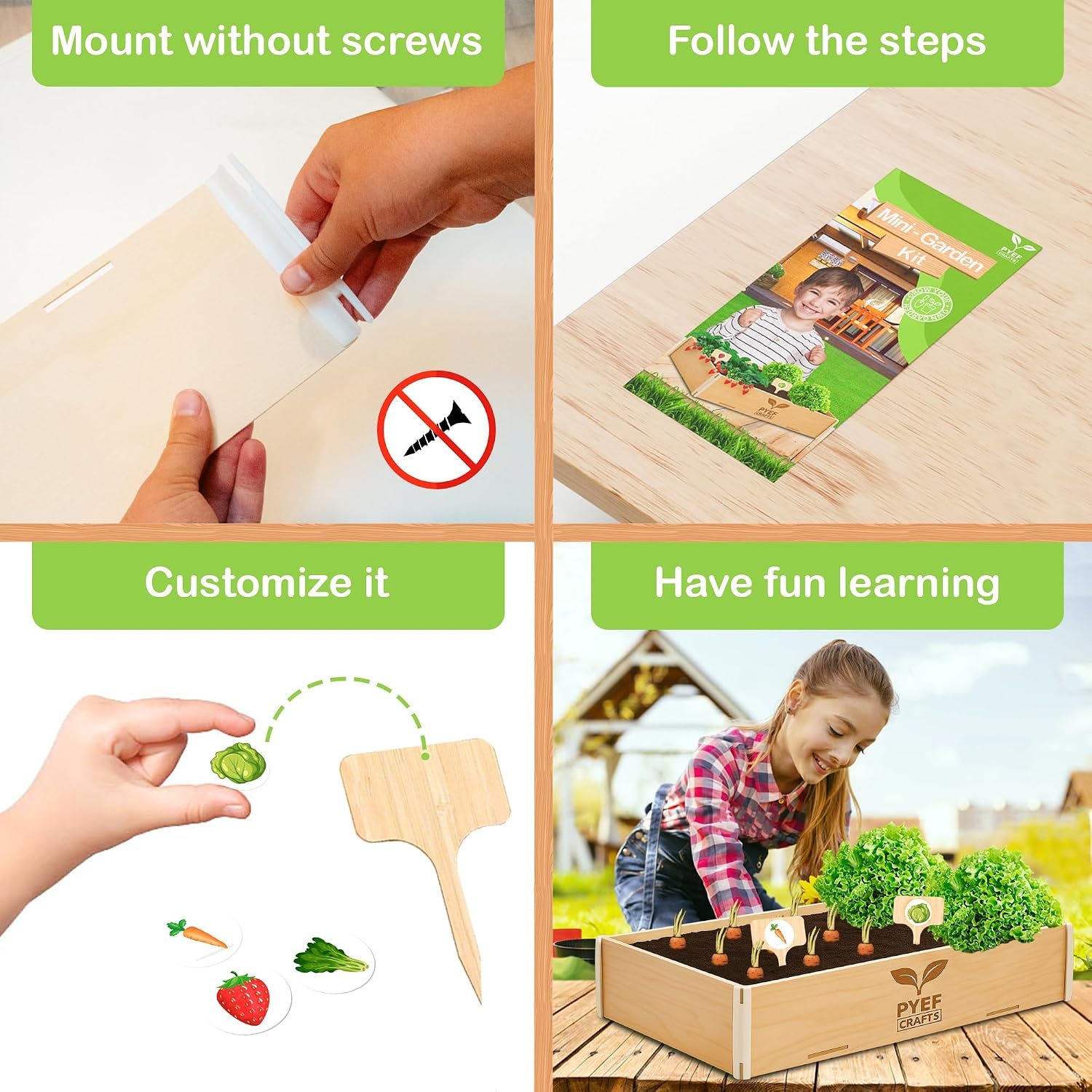 Garden Set for Kids, Plants to Grow, Ready to Grow, Mini Indoor Vegetable Garden, Plant Set, Vegetable Seed, Set for Kids with 4 Types of Seeds