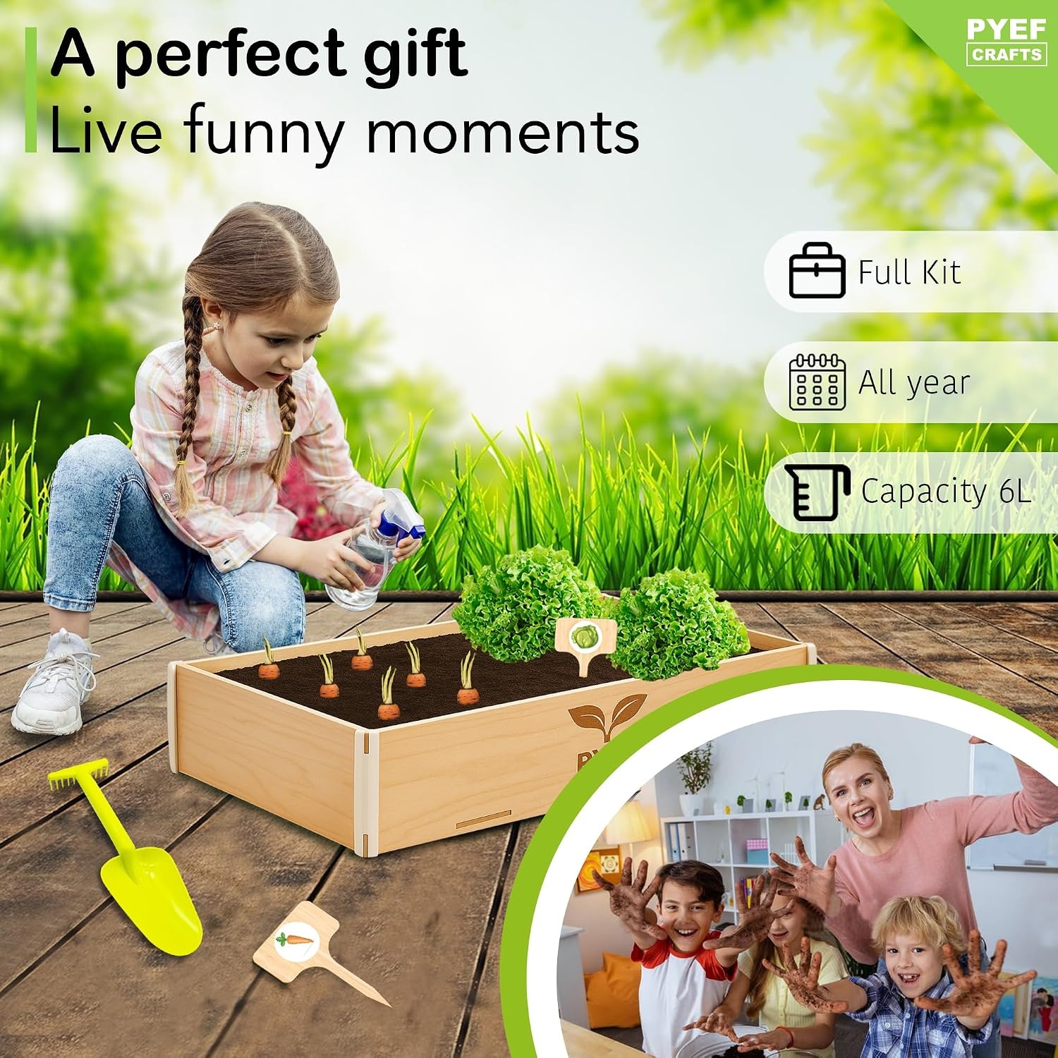 Garden Set for Kids, Plants to Grow, Ready to Grow, Mini Indoor Vegetable Garden, Plant Set, Vegetable Seed, Set for Kids with 4 Types of Seeds