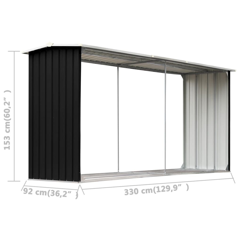 vidaXL Haardhoutschuur 330x92x153 cm gegalvaniseerd staal antraciet