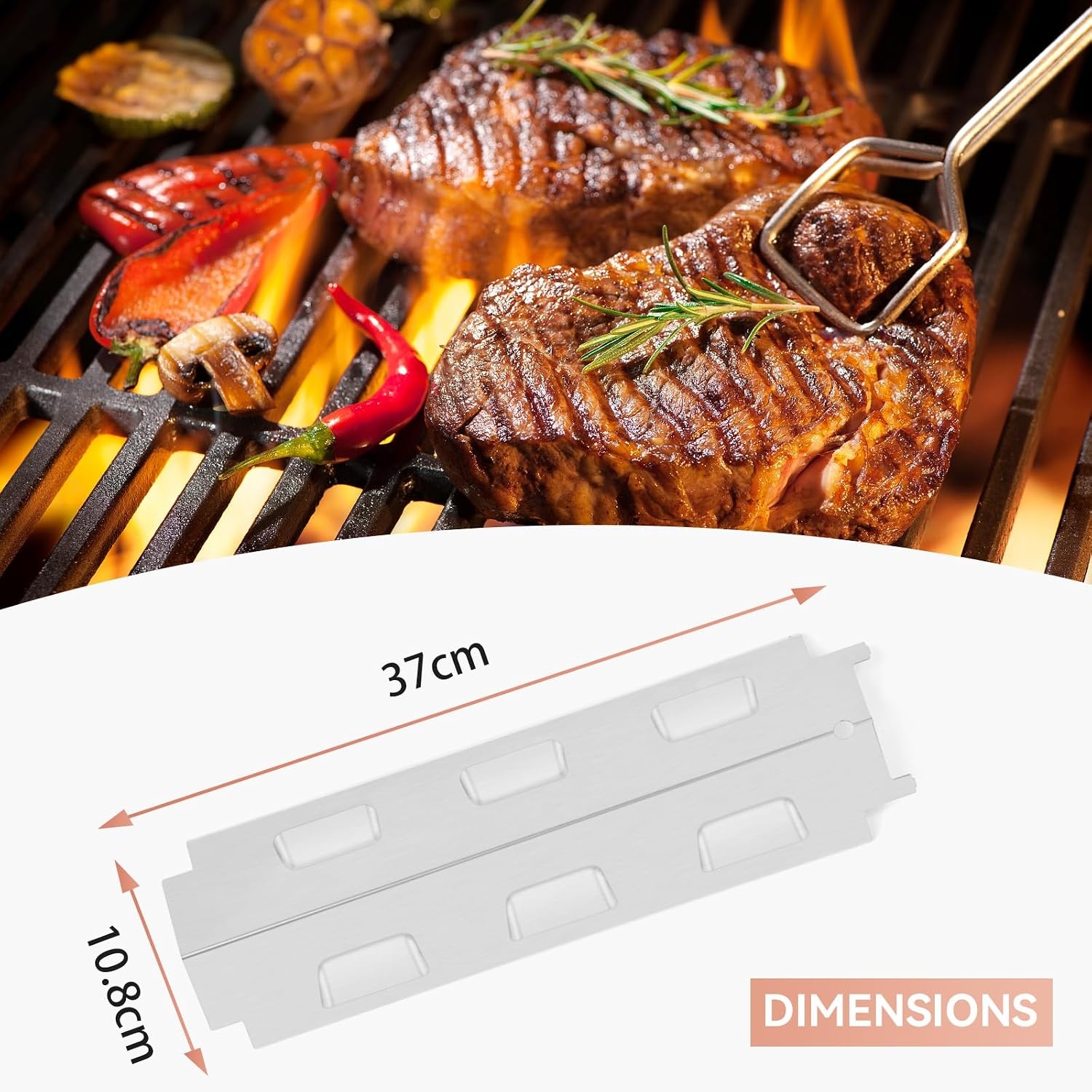 37 cm roestvrij stalen branderafdekking voor Landmann, Enders Boston, tarrington House, Outdoorchef-Perth, Uniflame 750, Tenneker TG4, kamino, hitteschild branderafdekking flavorizer bars gasgrill
