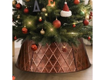 Lanpn Metalen Kerstboomkraag, 90 cm Kerstboom Rok kerstboomstandaard cover kerstboom ring standaard basisbedekking Kerstboomrok voor Grote Kerstboomversiering (Koper, Ruitvormig)