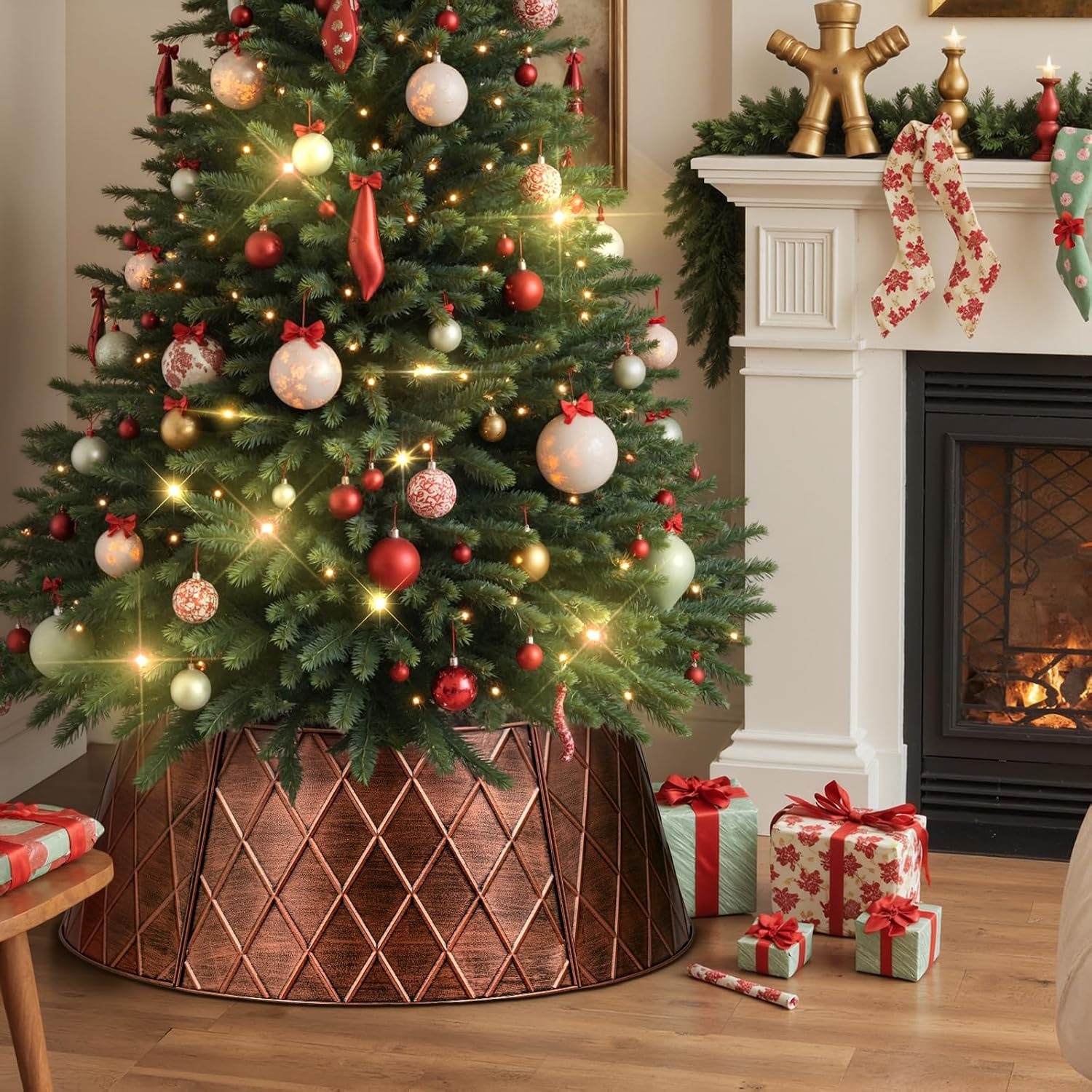 Metalen Kerstboomkraag 90cm Koper Ruitvorm - 59% Korting