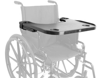 PEPE Mobility Rolstoeltafel met bekerhouder, afneembaar dienblad voor rolstoel voor volwassenen, rolstoeldienblad van ABS-kunststof, universele tafel rolstoelgebruikers, zwart