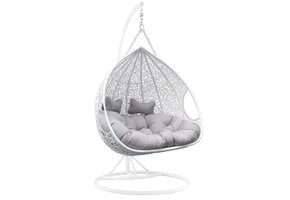 Dubbele Hangstoel Wit met XL Frame & Kussens - 60% Korting!