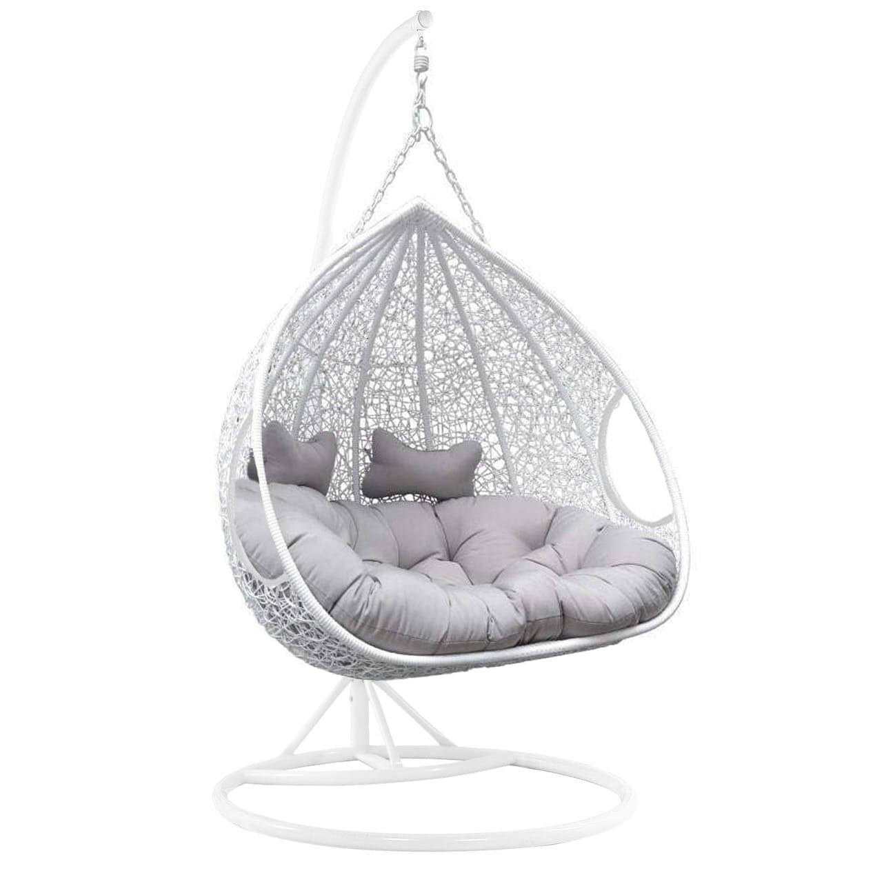 Dubbele Hangstoel Wit met XL Frame & Kussens - 60% Korting!