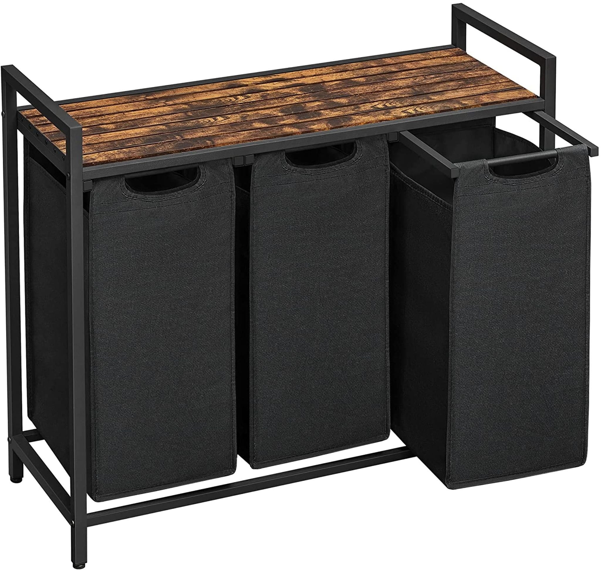 Wasmand - wassorteerder - 3 vakken - 92,5x33x71 cm - 114L - zwart