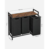Wasmand - wassorteerder - 3 vakken - 92,5x33x71 cm - 114L - zwart