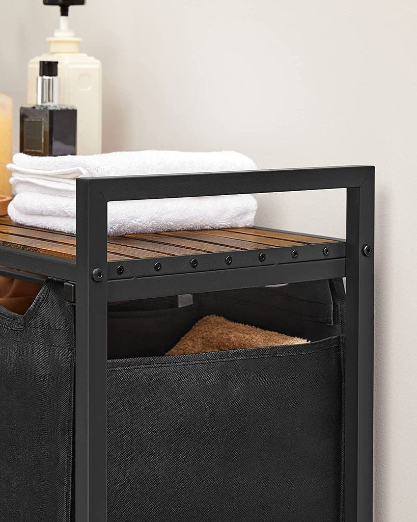 Wasmand - wassorteerder - 3 vakken - 92,5x33x71 cm - 114L - zwart