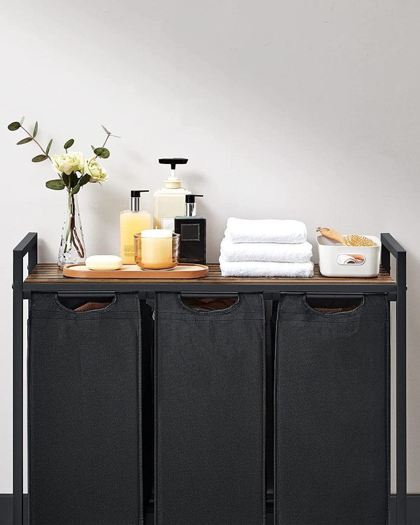 Wasmand - wassorteerder - 3 vakken - 92,5x33x71 cm - 114L - zwart