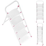 Huishoudtrap - 4 treden - inklapbaar - 90 cm hoog - wit/roze