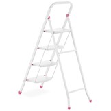 Huishoudtrap - 4 treden - inklapbaar - 90 cm hoog - wit/roze