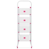 Huishoudtrap - 4 treden - inklapbaar - 90 cm hoog - wit/roze