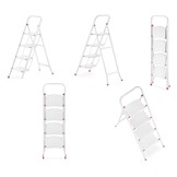 Huishoudtrap - 4 treden - inklapbaar - 90 cm hoog - wit/roze