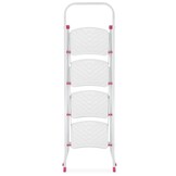 Huishoudtrap - 4 treden - inklapbaar - 90 cm hoog - wit/roze