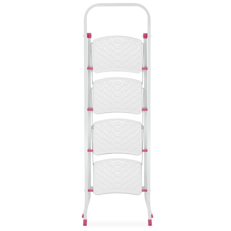 Huishoudtrap - 4 treden - inklapbaar - 90 cm hoog - wit/roze
