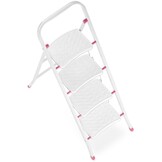 Huishoudtrap - 4 treden - inklapbaar - 90 cm hoog - wit/roze