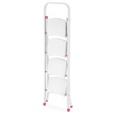 Huishoudtrap - 4 treden - inklapbaar - 90 cm hoog - wit/roze