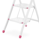 Huishoudtrap - 4 treden - inklapbaar - 90 cm hoog - wit/roze