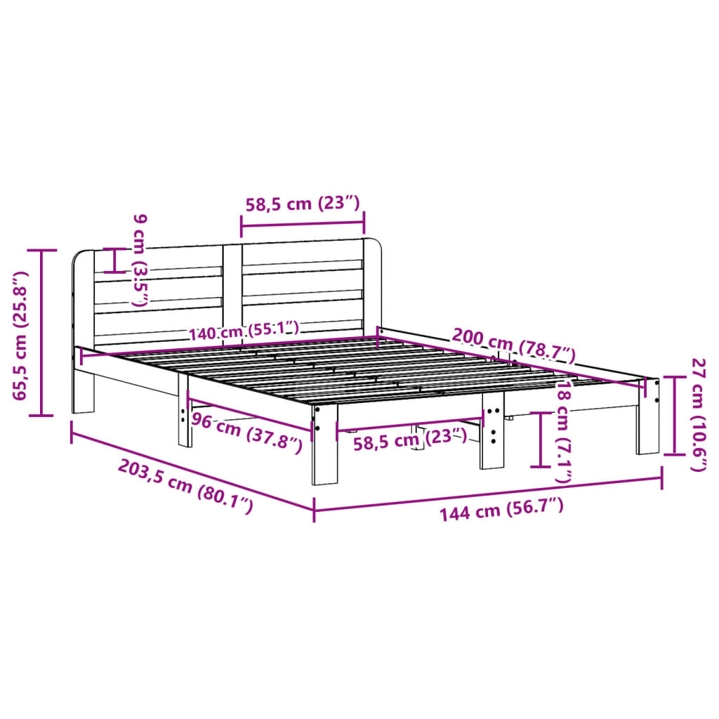 vidaXL Bedframe zonder matras massief grenenhout 140x200 cm