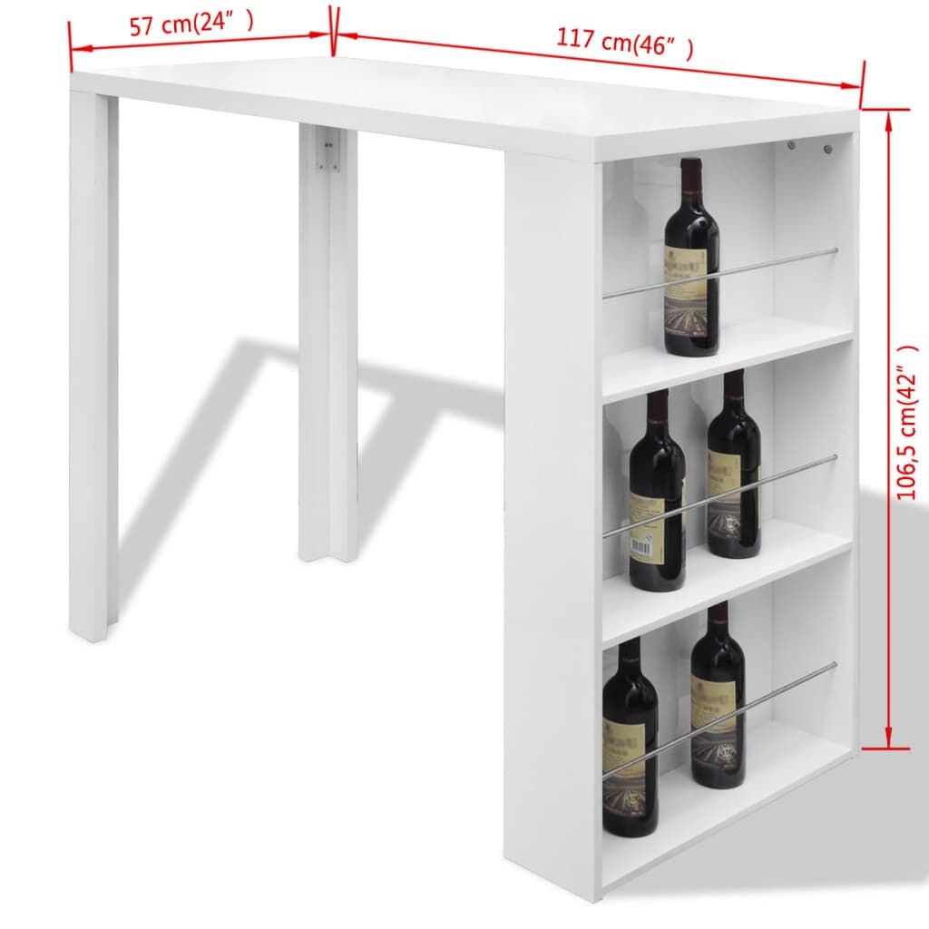Hoge Bartafel met Wijnrek - Hoogglans Wit MDF - 58% Korting
