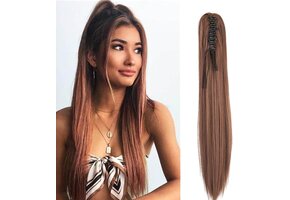 Donker Kastanjebruine Paardenstaartverlenging 50cm | Golvend Synthetisch Haar (39% Korting)