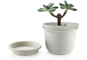 Kunststof Bloempot Rond (Set van 2) met Onderzetter - Ø 18,4 cm - 65% Korting!