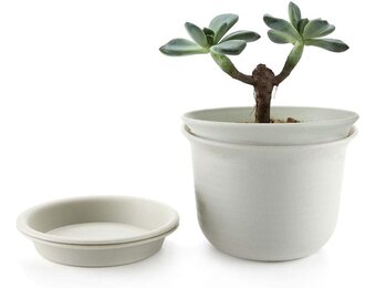 Kunststof Bloempot Rond met Afvoergaten & Onderzetter - Set van 2 - 68% Korting