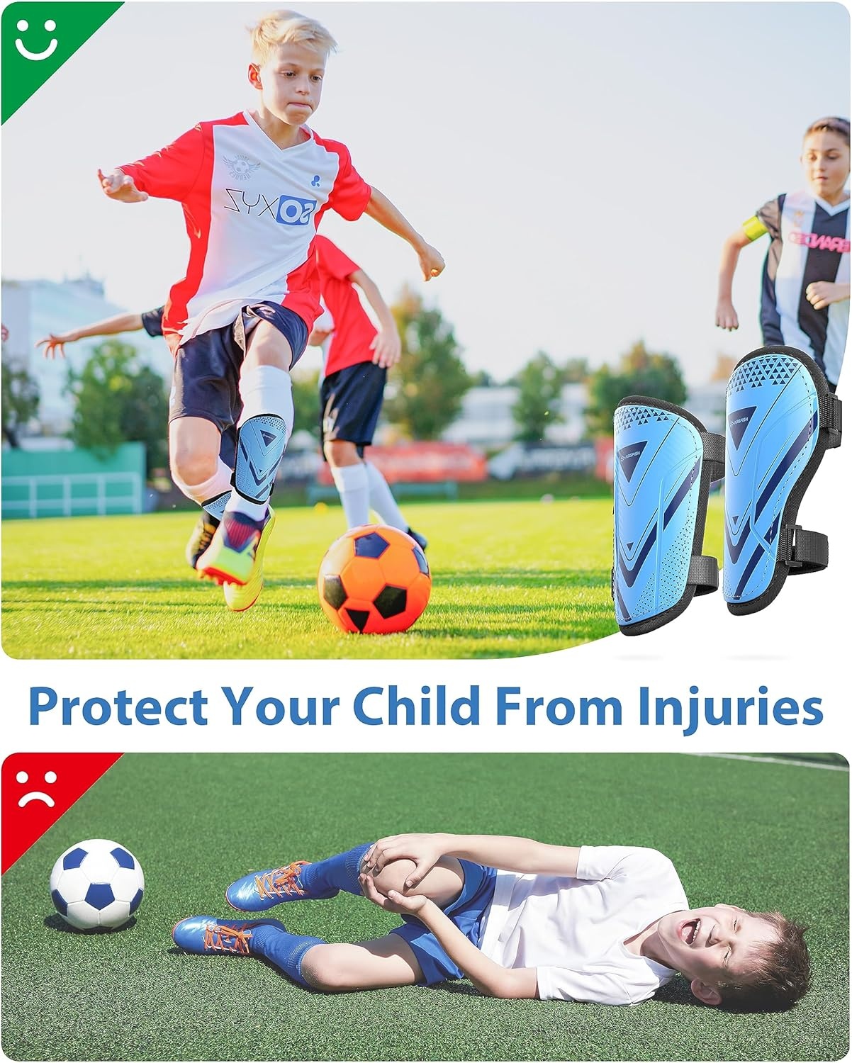 Kinder Voetbal Scheenbeschermers Blauw met Enkelsteun | CE-Gecertificeerd | 51% Korting