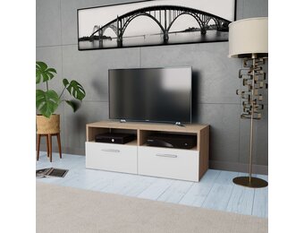 TV-meubel 95x35x36 cm: Eiken & Wit Bewerkt Hout (63% Korting)