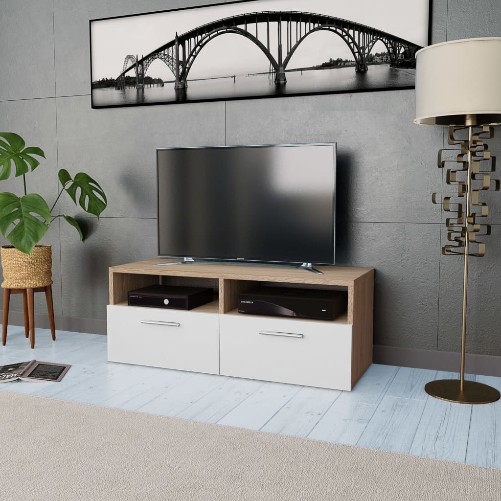 Tv-meubel Eiken & Wit 95x35x36 cm - 73% Korting