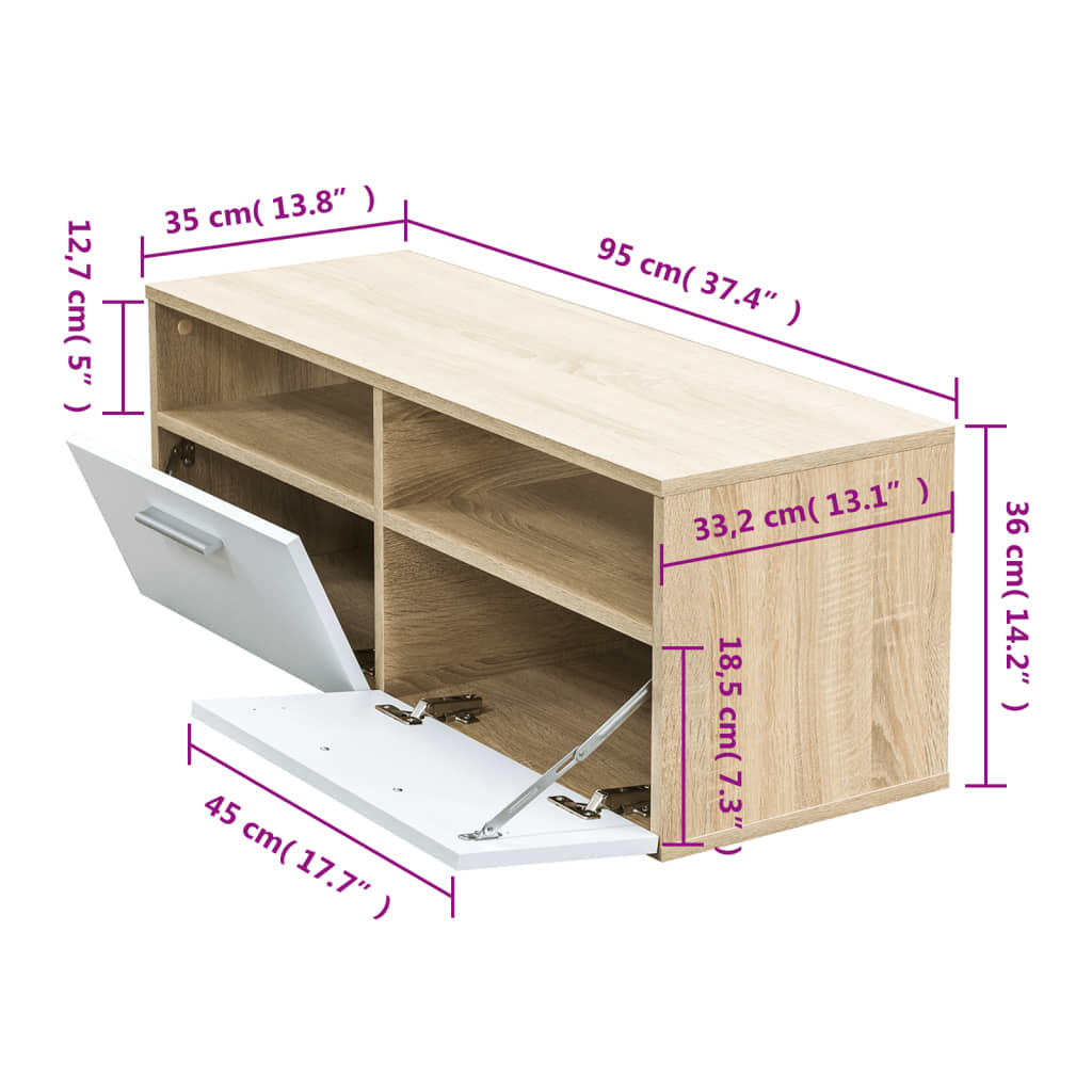Tv-meubel Eiken & Wit 95x35x36 cm - 73% Korting