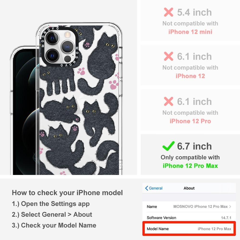 Telefoonhoesje iPhone 12 Pro Max - Militaire Valbescherming - Zwarte Harige Kat (60% Korting)