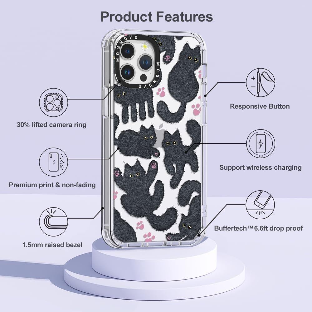 Telefoonhoesje iPhone 12 Pro Max - Militaire Valbescherming - Zwarte Harige Kat (60% Korting)