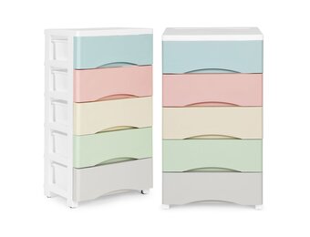 Ladekast op wielen met 5 lades - 75x27x39 cm - Wit/Multicolor