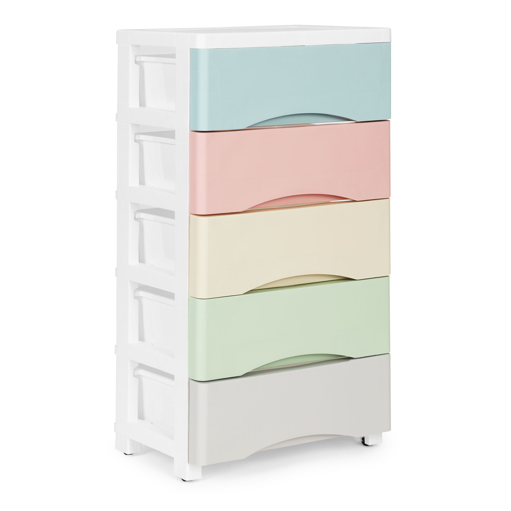 Ladekast op wielen met 5 lades - 75x27x39 cm - Wit/Multicolor